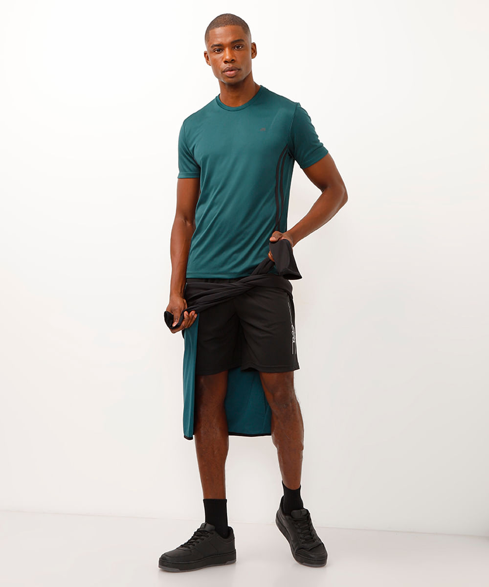 camiseta masculina esportiva com listras - verde escuro