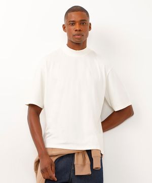 camiseta de algodão peruano gola alta branco