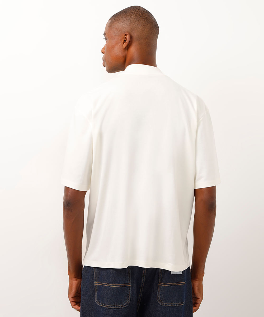 camiseta de algodão peruano gola alta branco