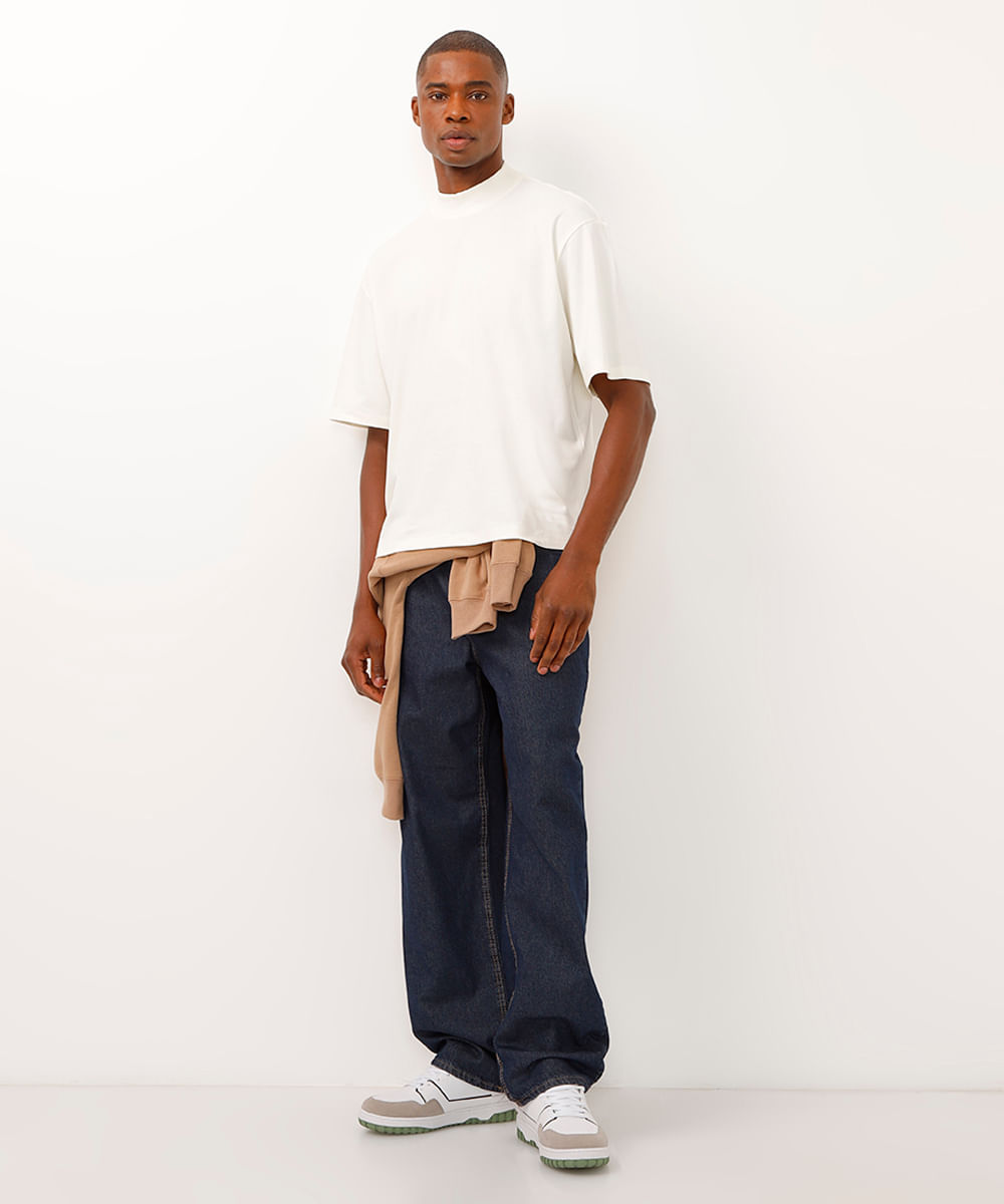 camiseta de algodão peruano gola alta branco