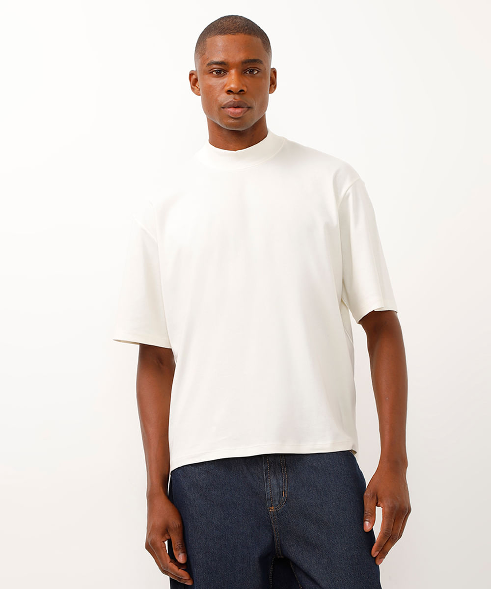 camiseta de algodão peruano gola alta branco