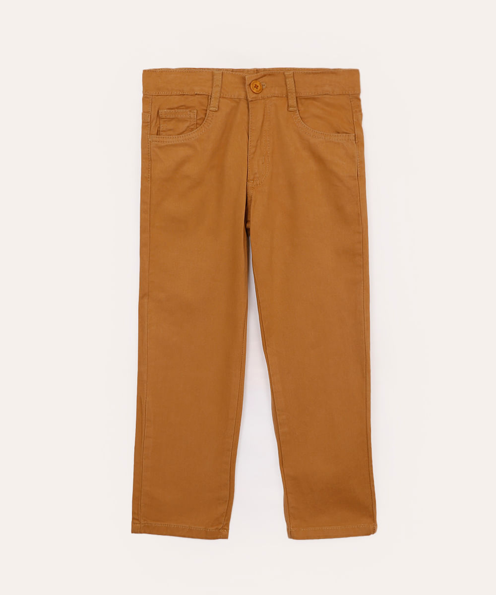 calça de sarja infantil com bolsos marrom