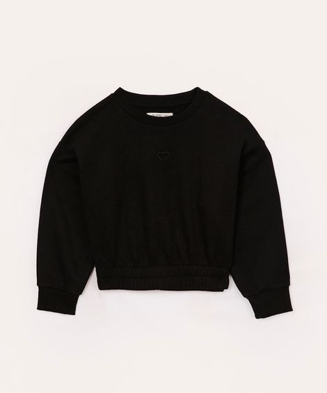 cropped de moletom infantil coração preto