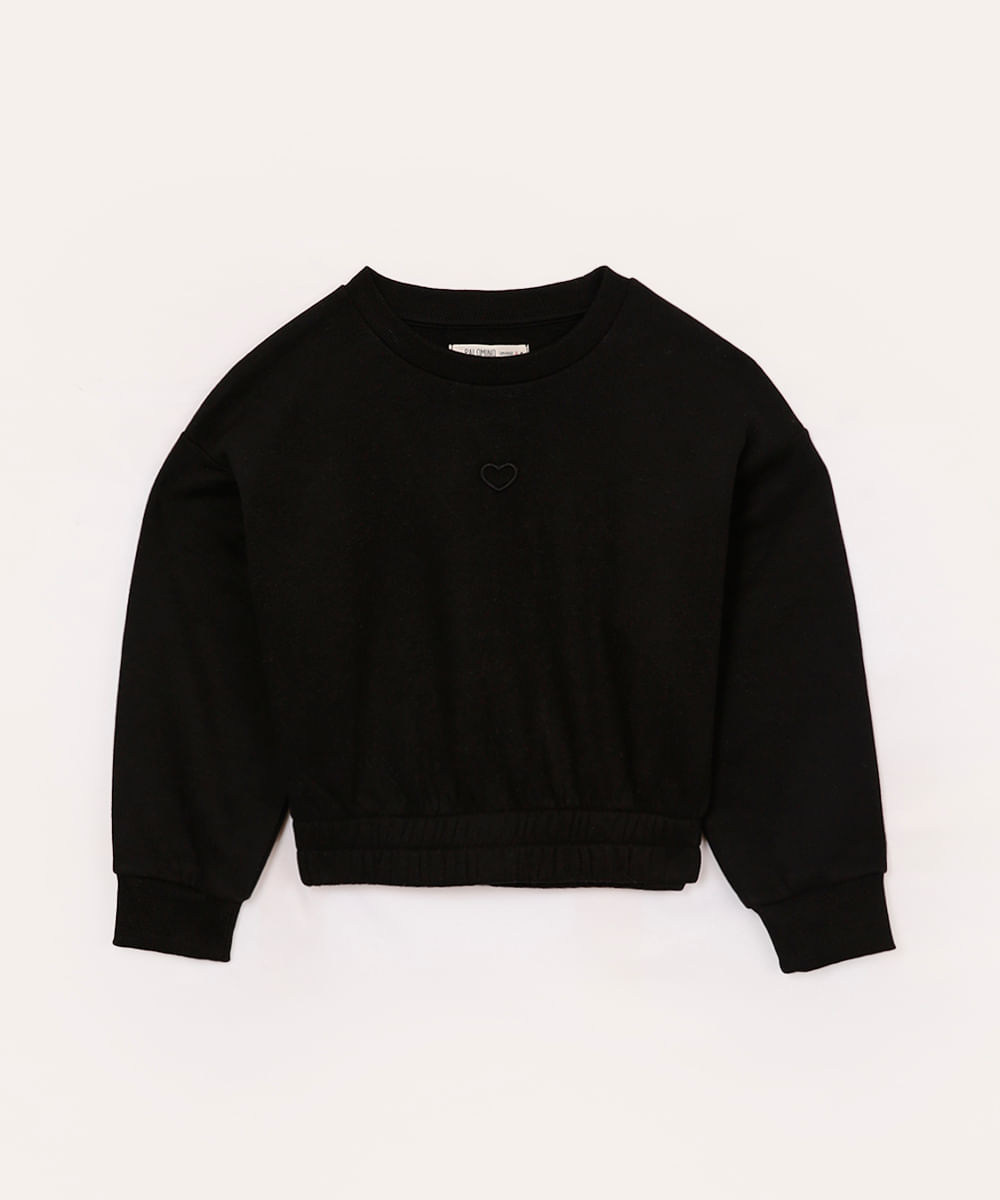 cropped de moletom infantil coração preto