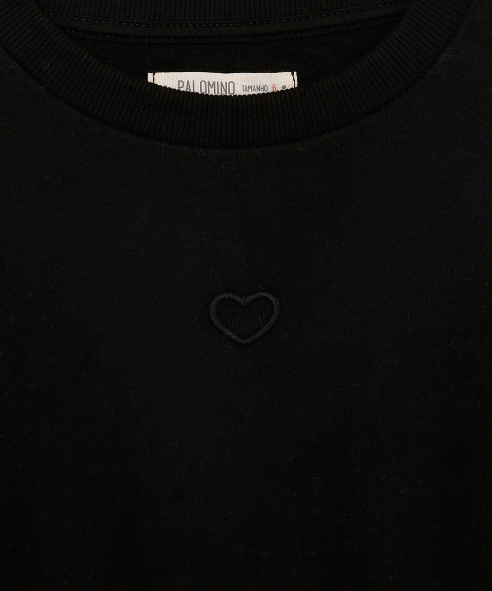 cropped de moletom infantil coração preto