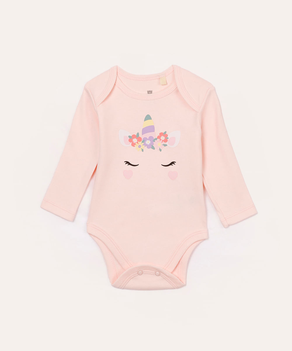 body de algodão infantil unicórnio rosa