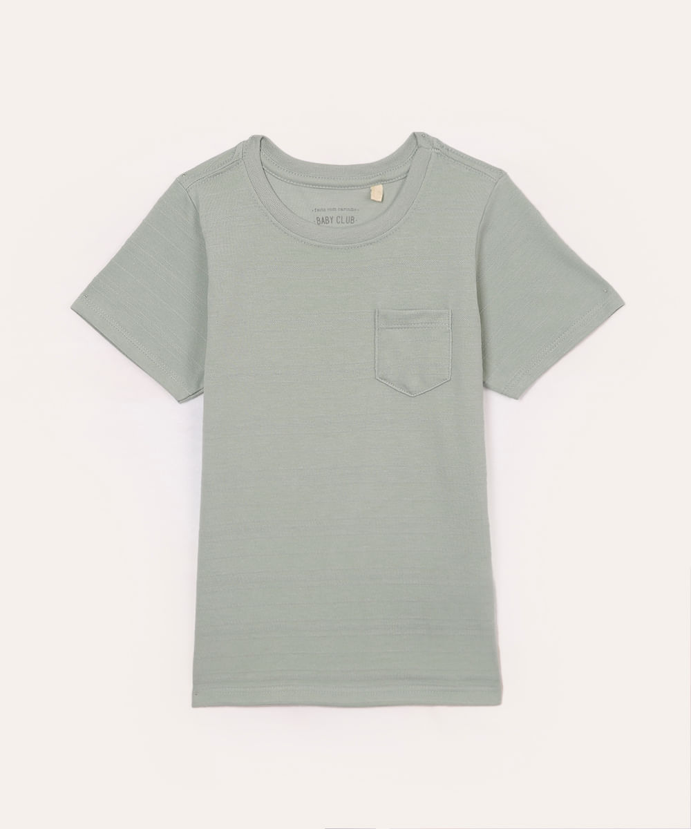 camiseta infantil texturizada com bolso verde