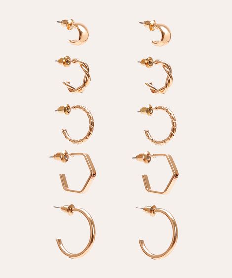 kit 5 pares de brincos mini argolas dourado