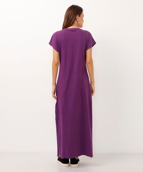 vestido de algodão básico com fenda longo roxo