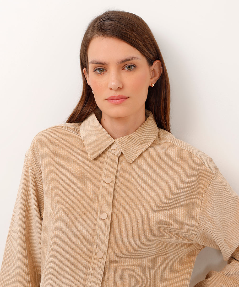 camisa de veludo texturizada bege