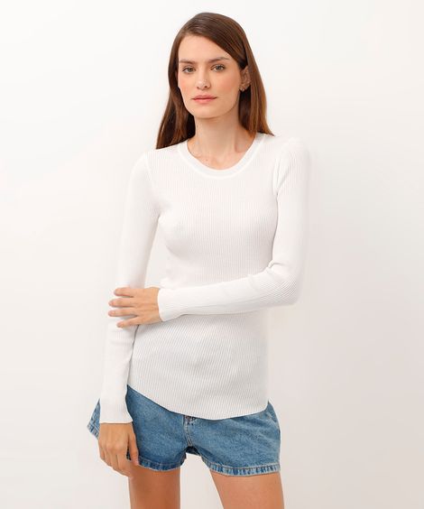 blusa alongada de tricot canelado off white