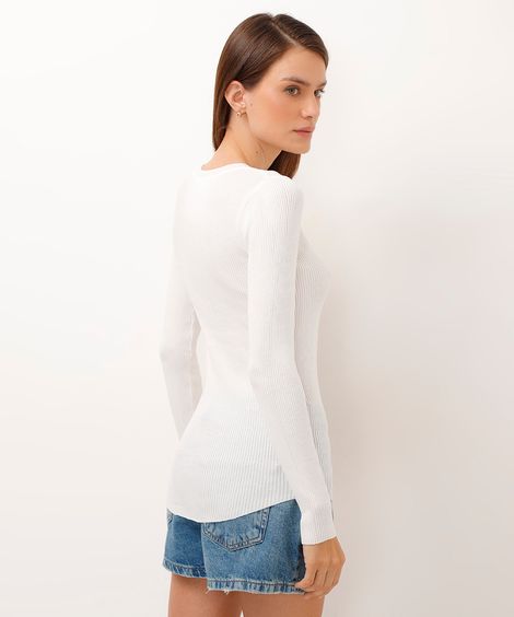 blusa alongada de tricot canelado off white