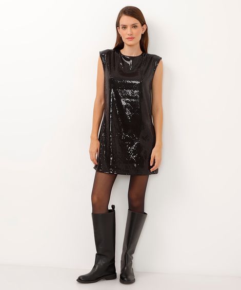 vestido curto de paête preto
