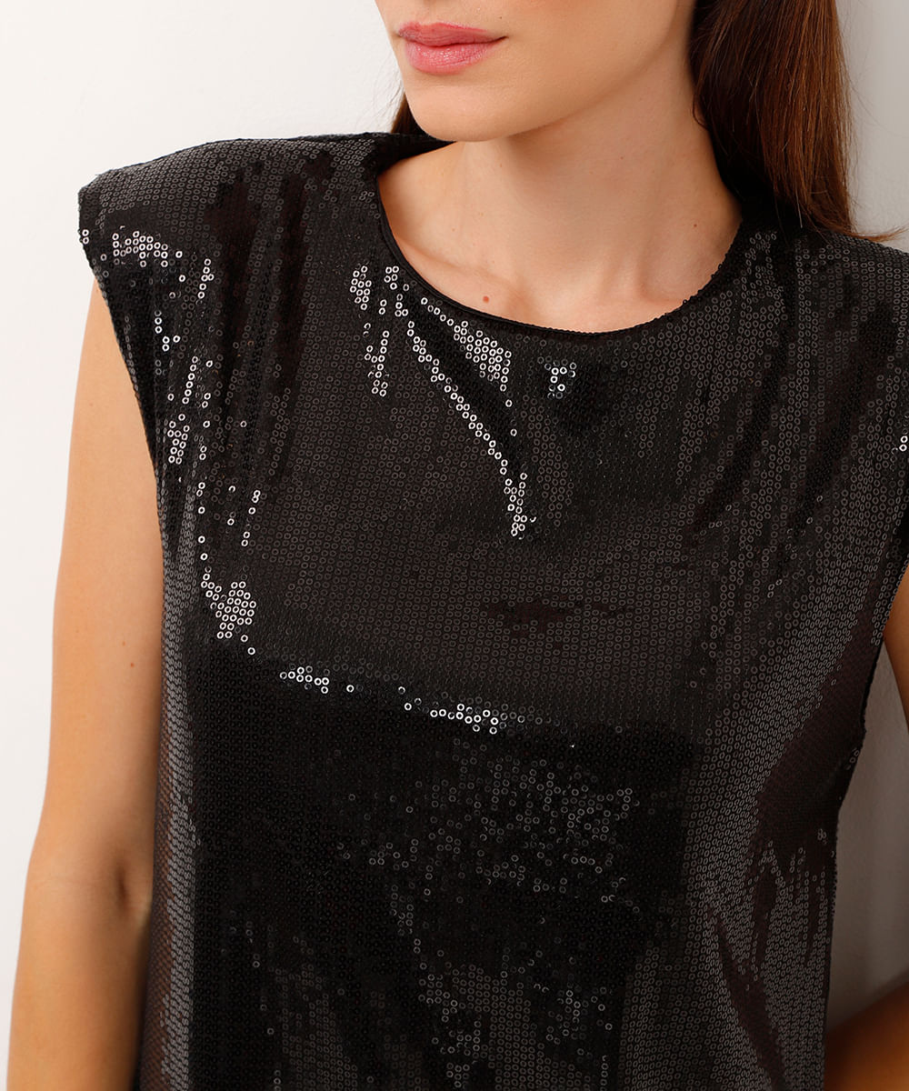 vestido curto de paête preto