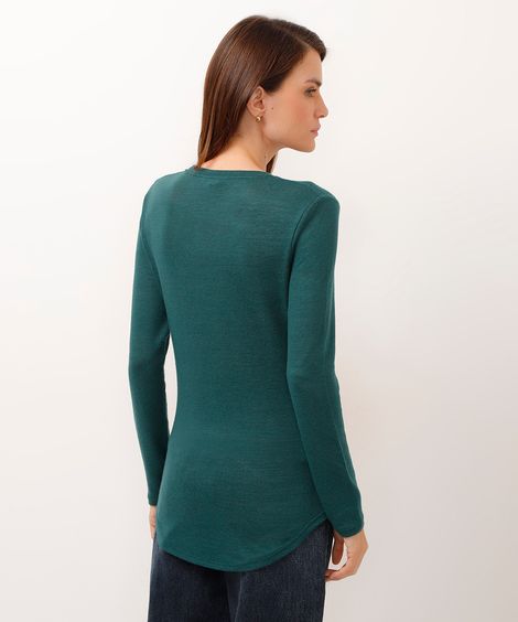 suéter básico de tricô decote redondo azul pastel - verde escuro