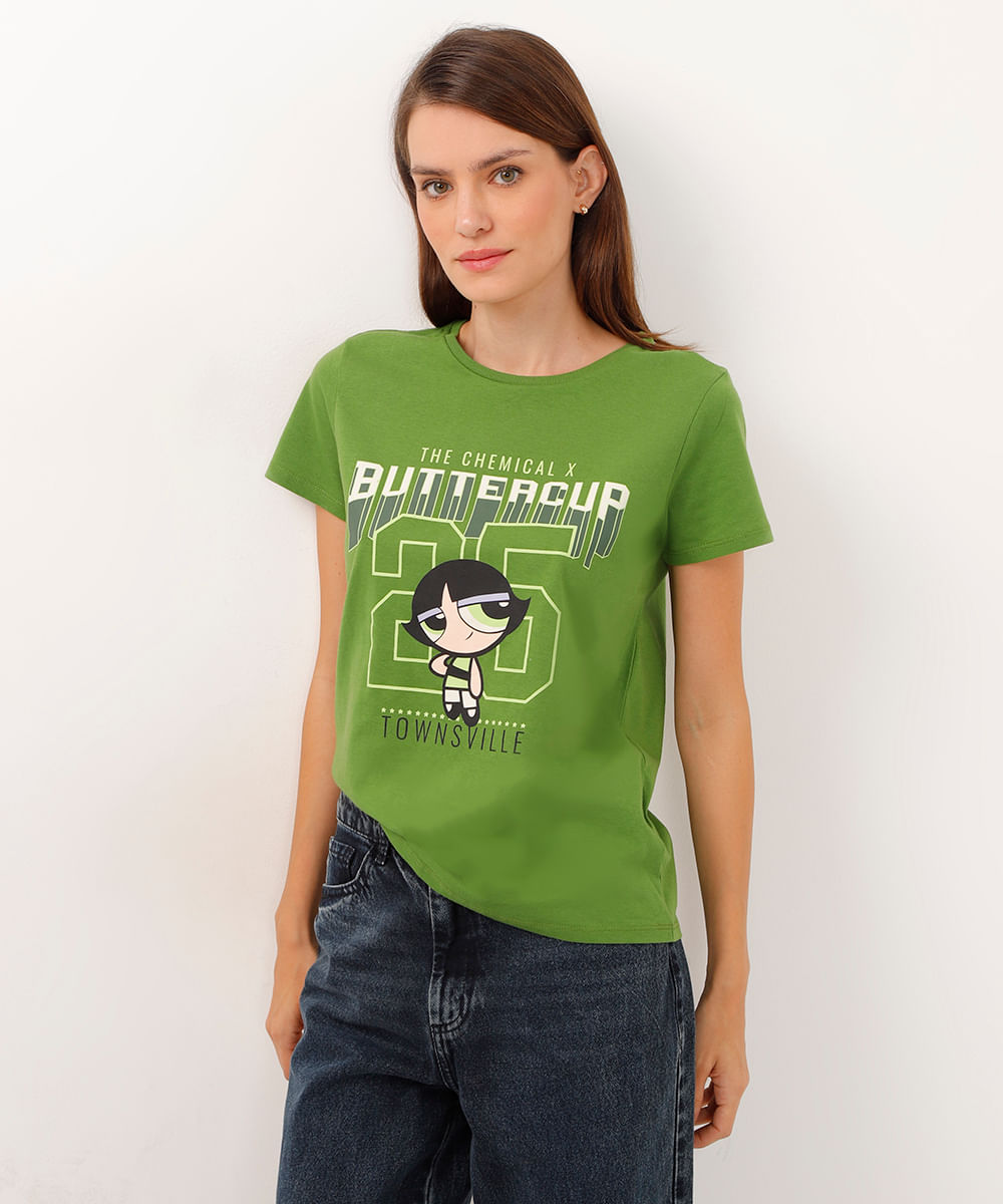 camiseta de algodão as meninas super poderosas verde