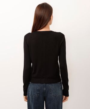 cardigan de tricot decote redondo preto