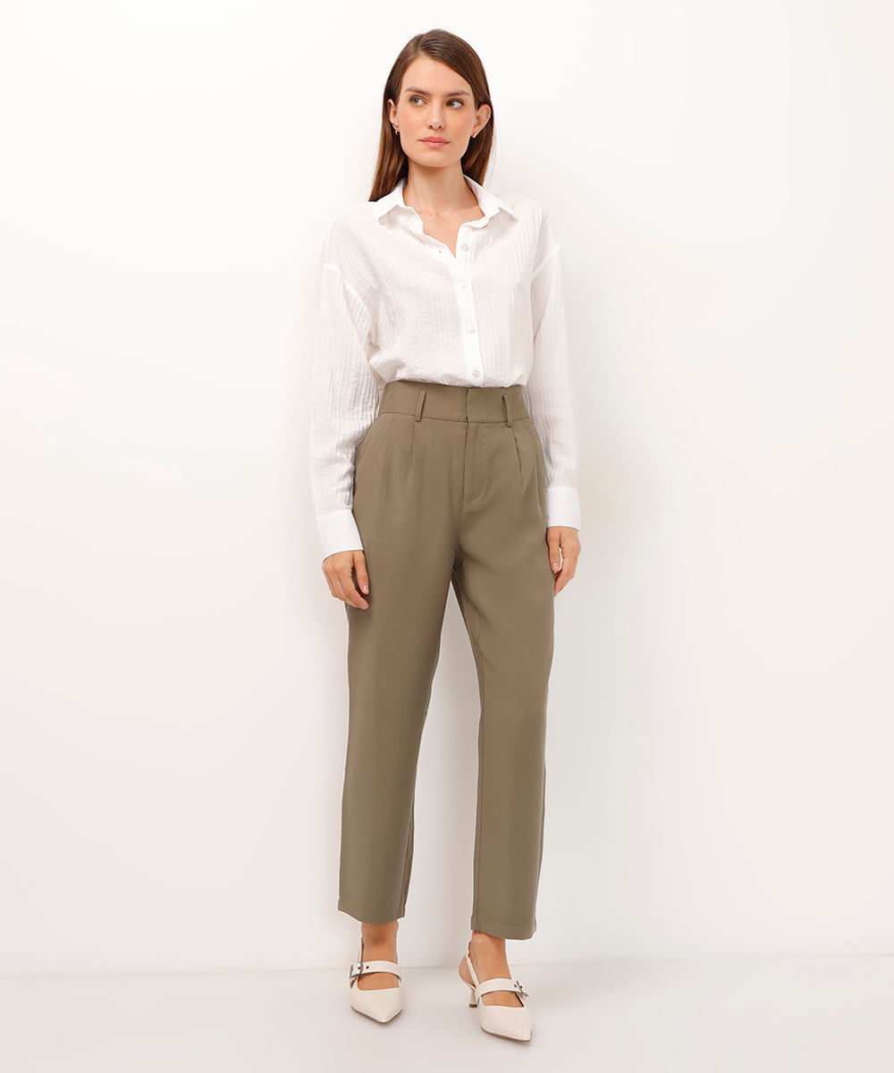 calça slouchy de viscose cós elástico verde médio