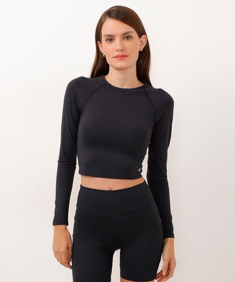 blusa esportiva cropped  manga longa preta