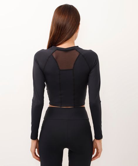 blusa esportiva cropped  manga longa preta