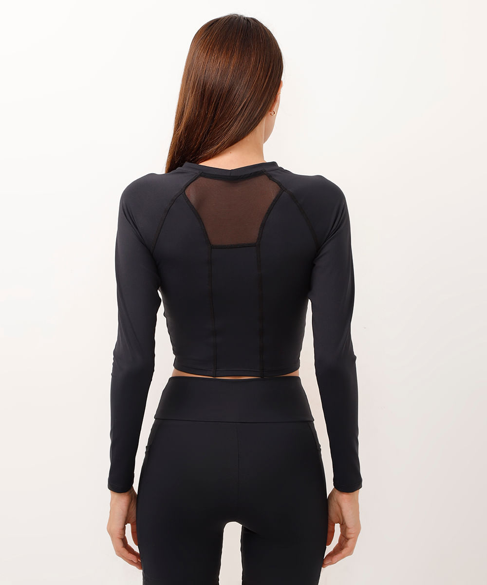 blusa esportiva cropped  manga longa preta