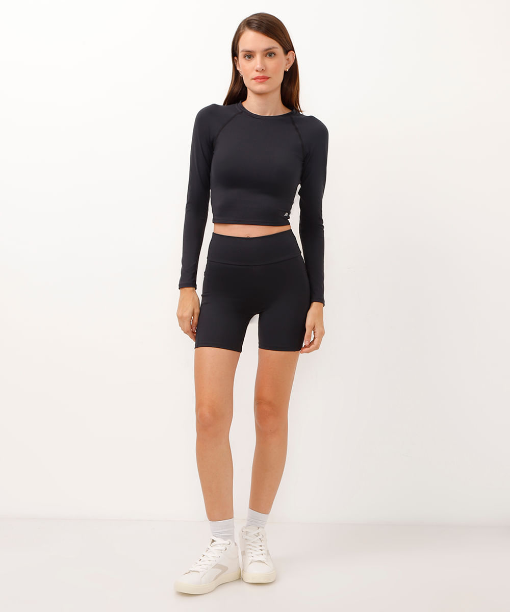 blusa esportiva cropped  manga longa preta