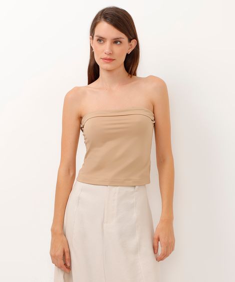 blusa cropped sem alça bege