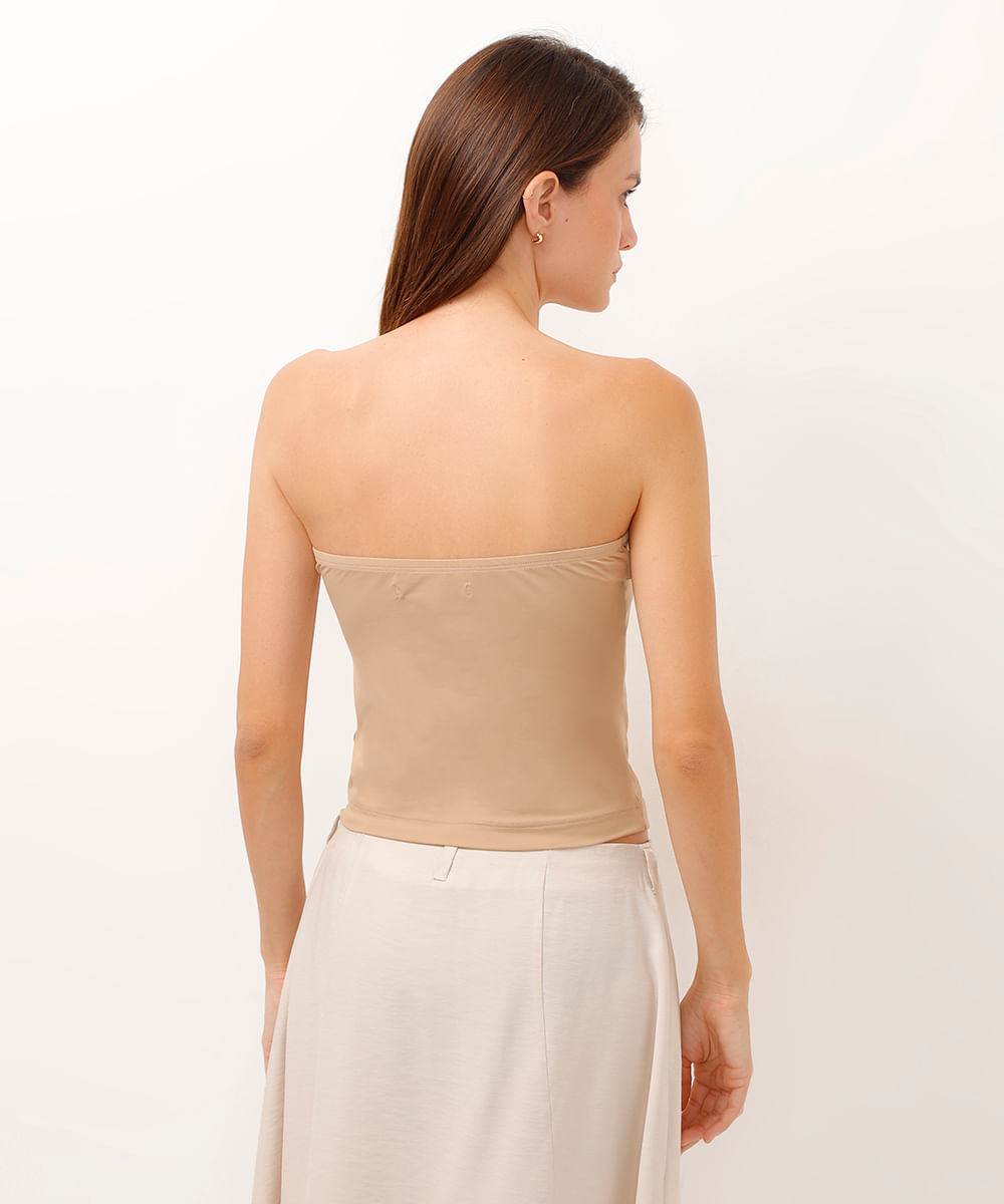 blusa cropped sem alça bege