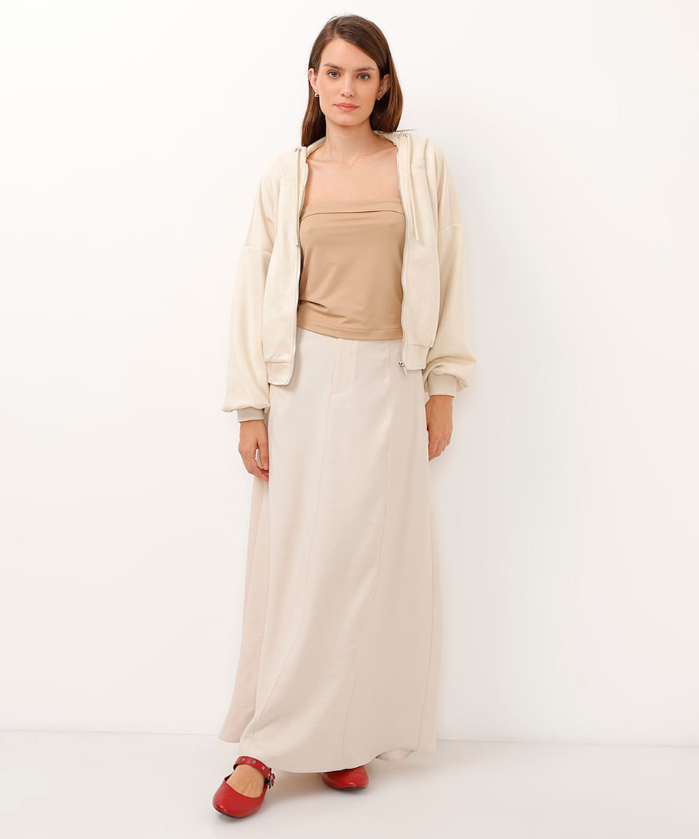 blusa cropped sem alça bege