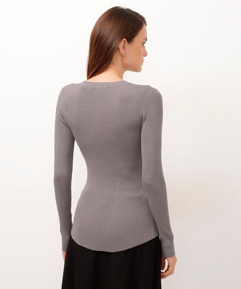 blusa alongada de tricot canelado cinza