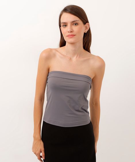 blusa cropped sem alça cinza