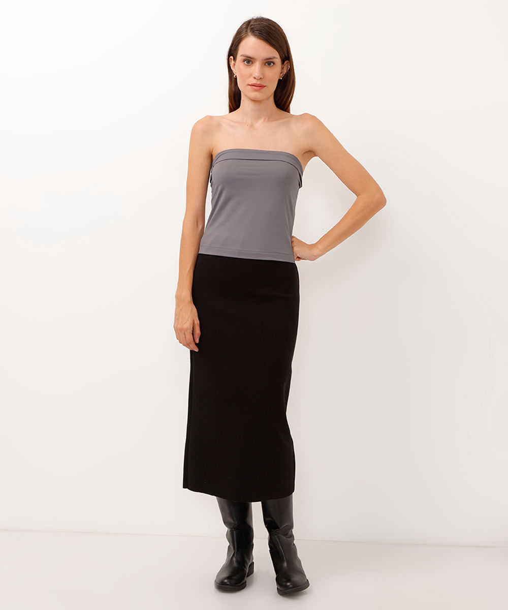 blusa cropped sem alça cinza