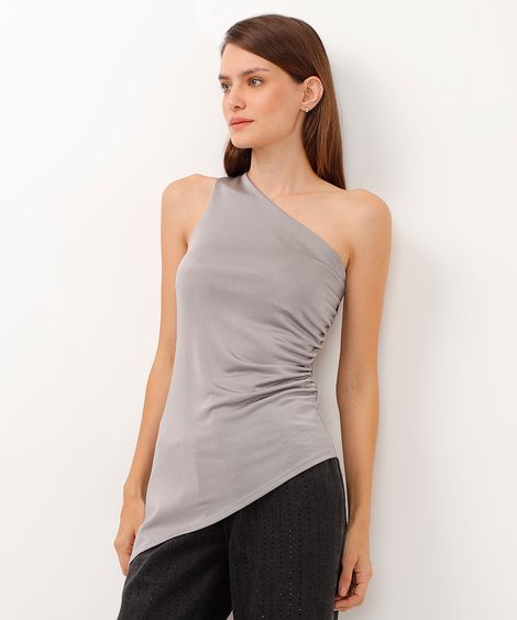 blusa ombro único assimétrica cinza