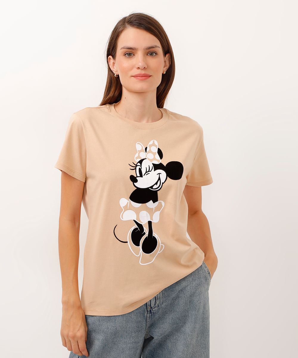 camiseta de algodão minnie bege
