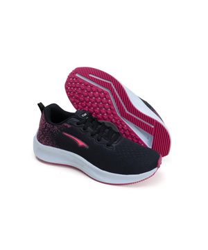 Tênis Feminino Esporte Caminhada Cadarço Antiderrapante Preto/Pink