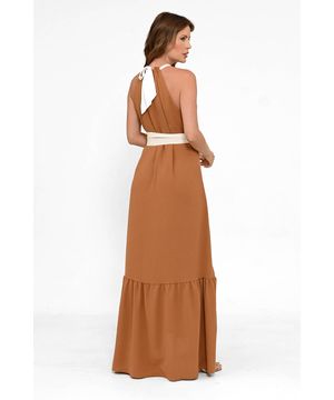 Vestido Bisô Longo Bicolor Caramelo