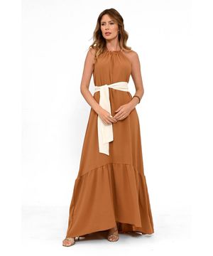 Vestido Bisô Longo Bicolor Caramelo