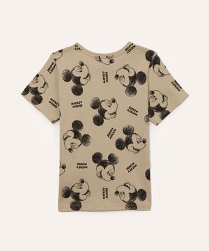 camiseta de algodão infantil mickey manga curta bege