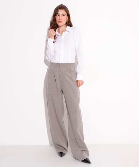 calça de alfaiataria com pregas mindset cinza