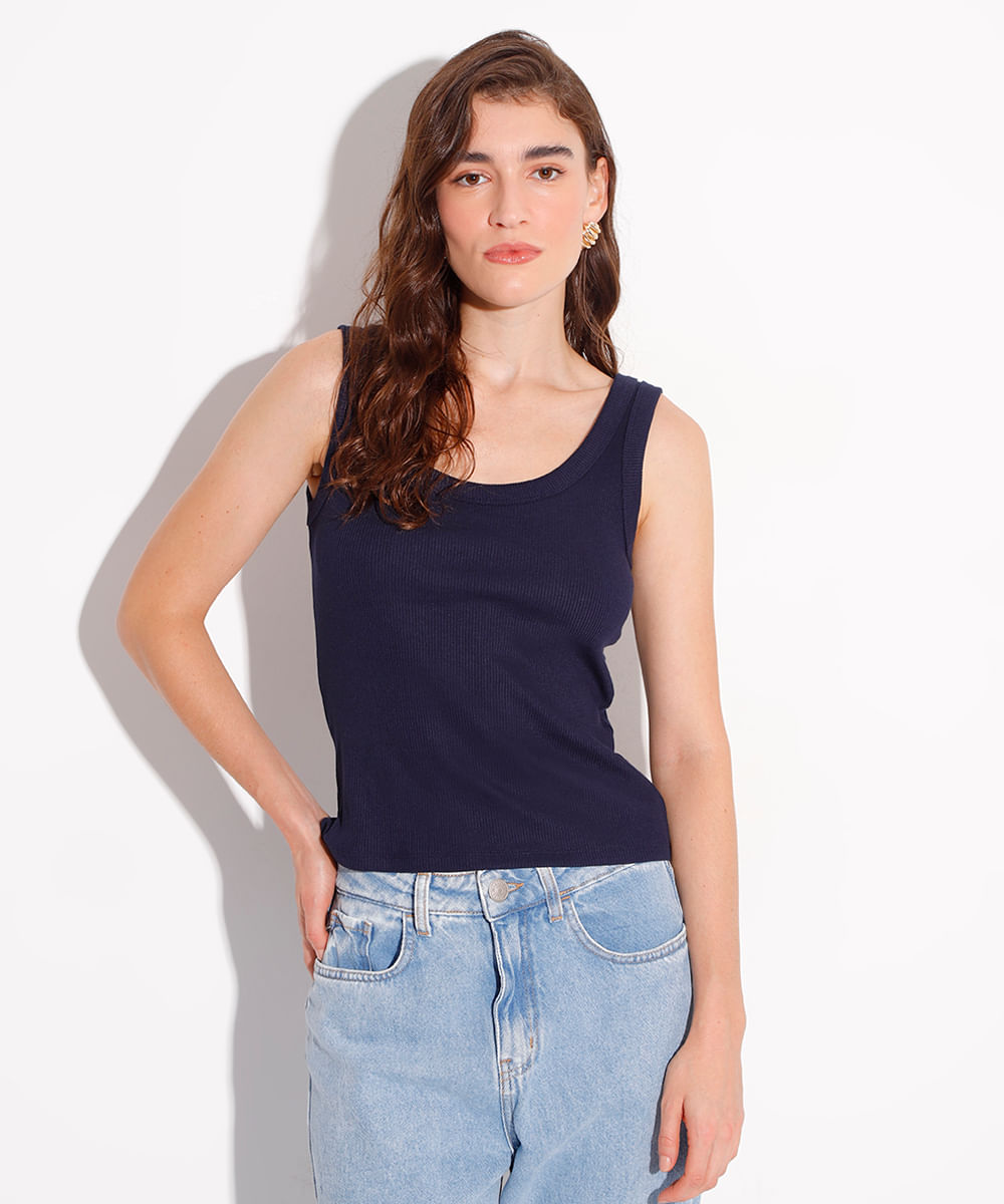 regata canelada mindset azul marinho