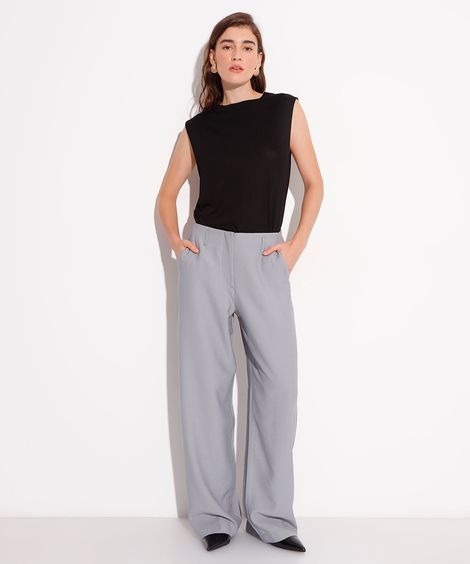 calça de alfaiataria reta mindset cinza