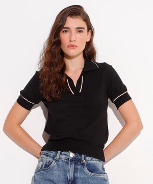 blusa polo de tricot manga curta mindset preto