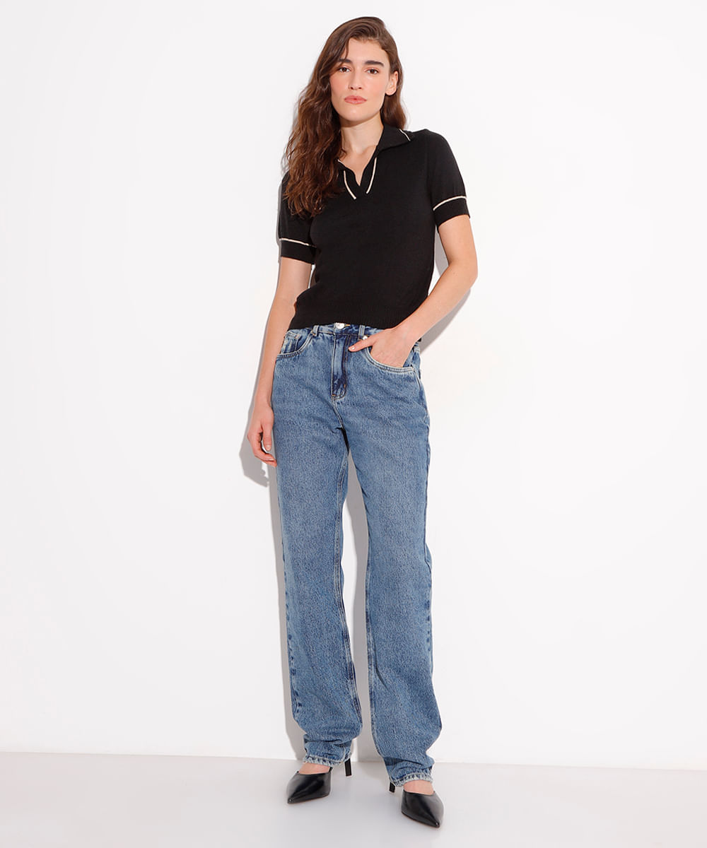 blusa polo de tricot manga curta mindset preto