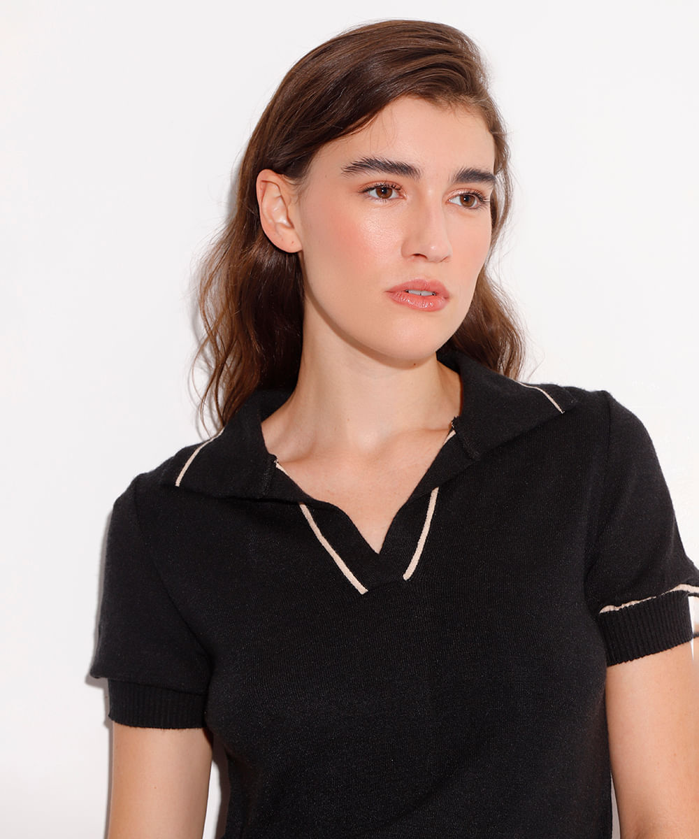 blusa polo de tricot manga curta mindset preto