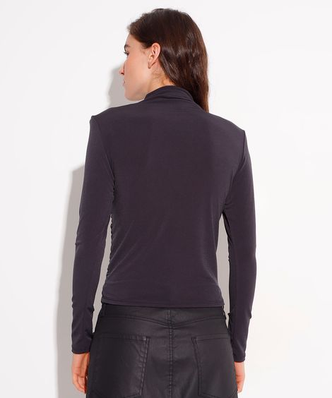 blusa manga longa com ombreiras e franzido mindset preto
