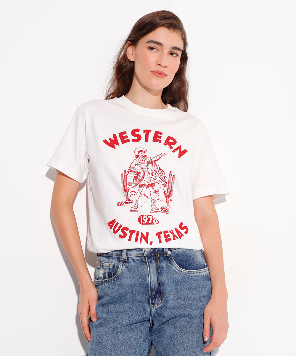 camiseta de algodão western mindset off white