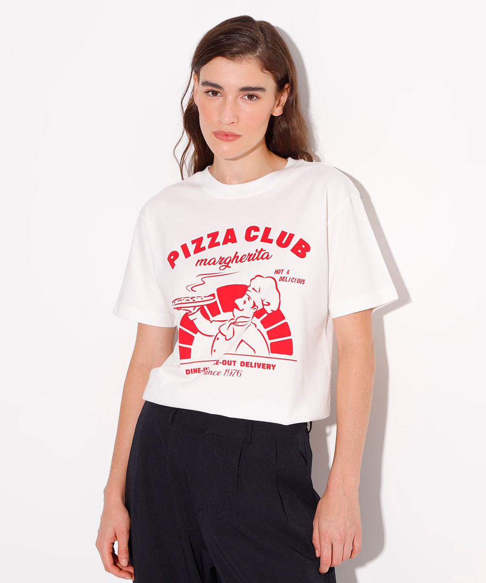 camiseta de algodão pizza club mindset off white
