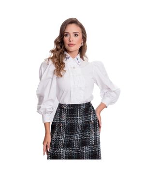 Camisa Social Feminina Manga Bufante Bordado Moderna Teodoro