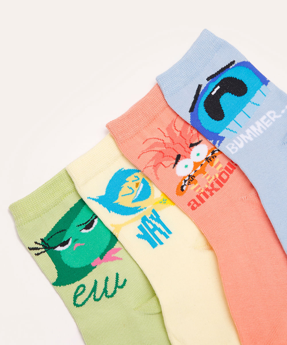 kit de 4 pares de meias infantis divertida mente colorido