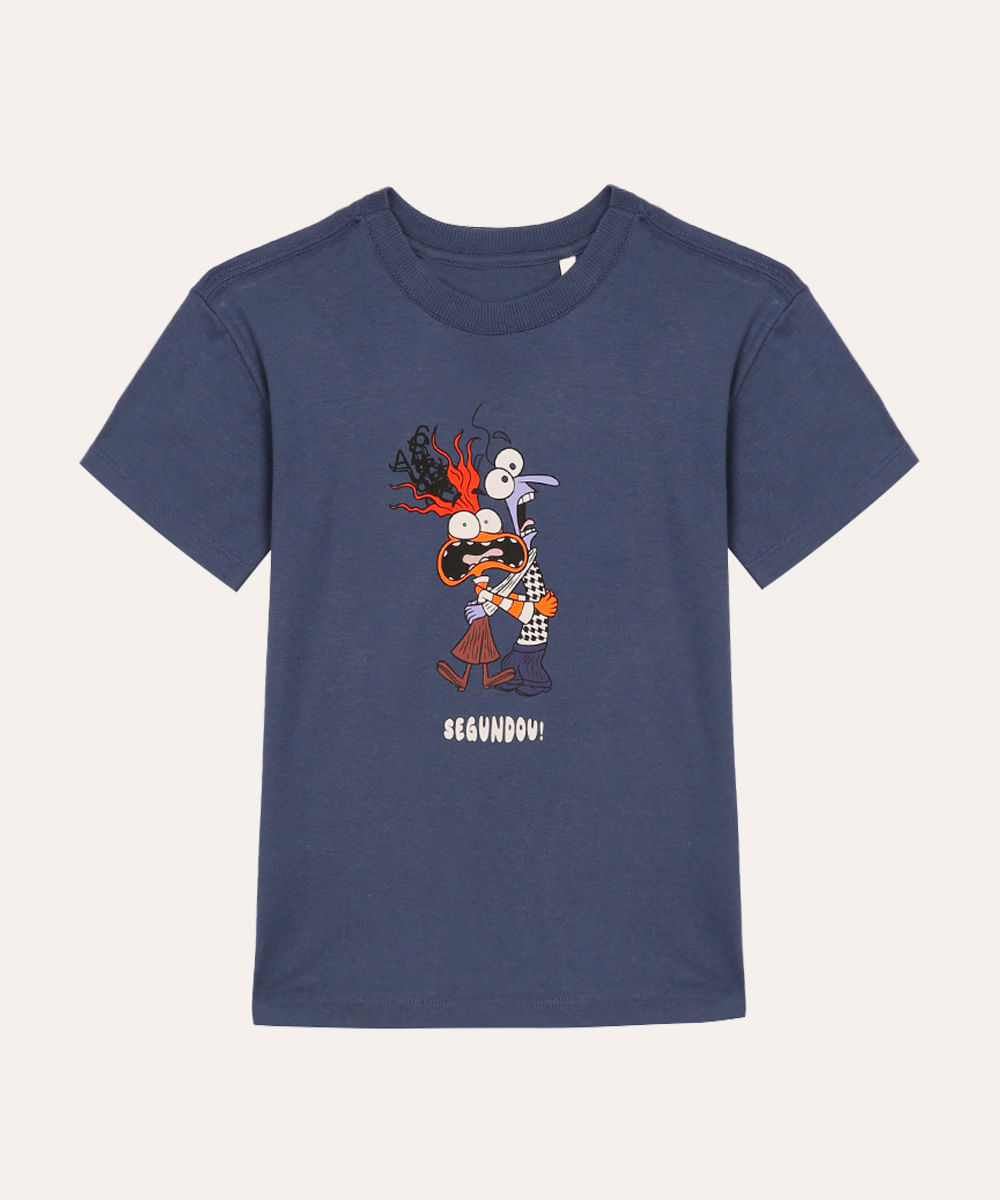 camiseta de algodão infantil divertida mente azul